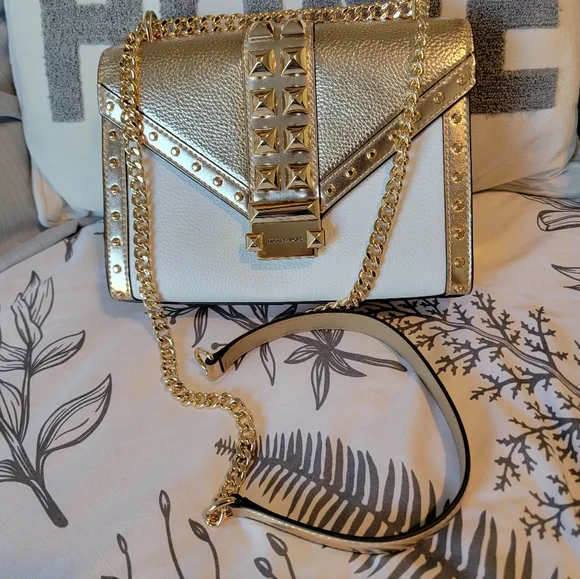 Michael Kors Metallic Gold and White Convertible Crossbody Bag NWT - Picture 3 of 7